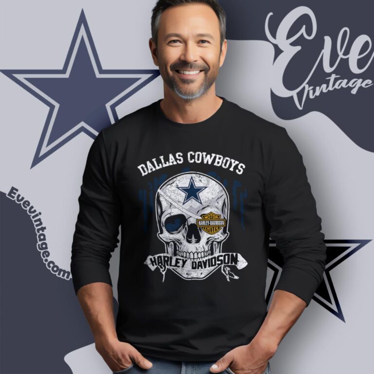 Dallas Cowboys Harley Davidson Skull Shirt Long Sleeve Tee Dallas Cowboys Harley Davidson Skull Shirt Long Sleeve Tee