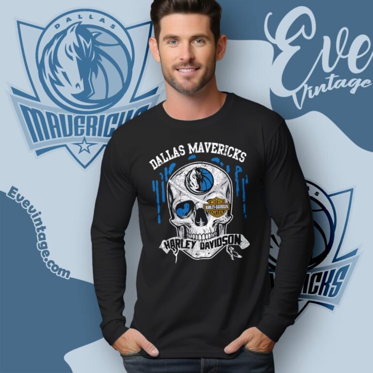 Dallas Mavericks Harley Davidson Skull Long Sleeve Tee Dallas Mavericks Harley Davidson Skull Long Sleeve Tee