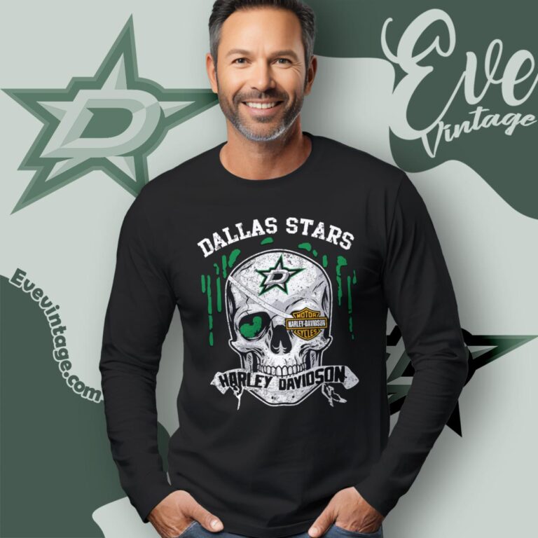 Dallas Stars Harley Davidson Skull Shirt Long Sleeve Tee Dallas Stars Harley Davidson Skull Shirt Long Sleeve Tee