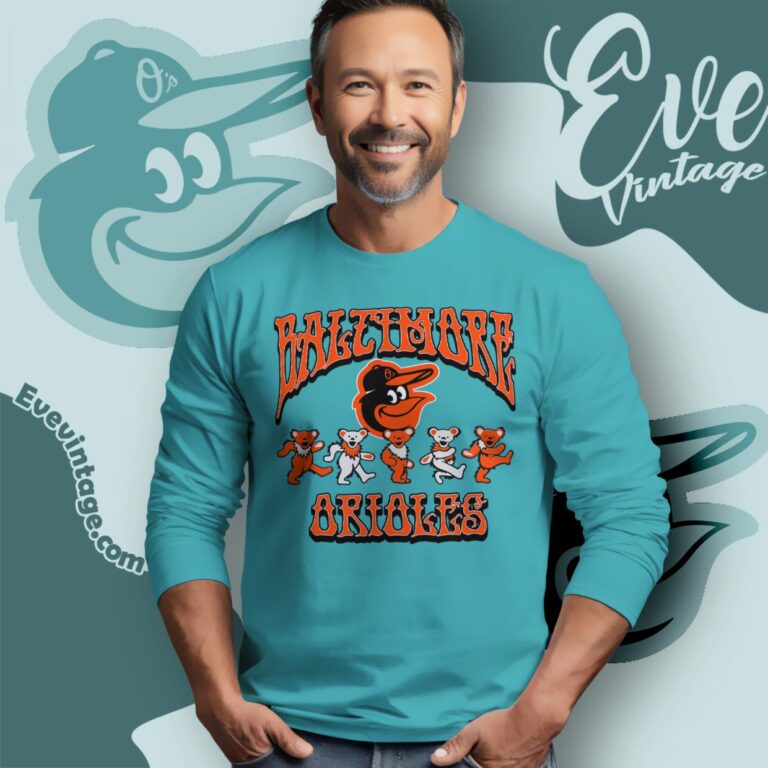 Dancing Bears Baltimore Orioles Grateful Dead Shirt Long Sleeve Tee Dancing Bears Baltimore Orioles Grateful Dead Shirt Long Sleeve Tee