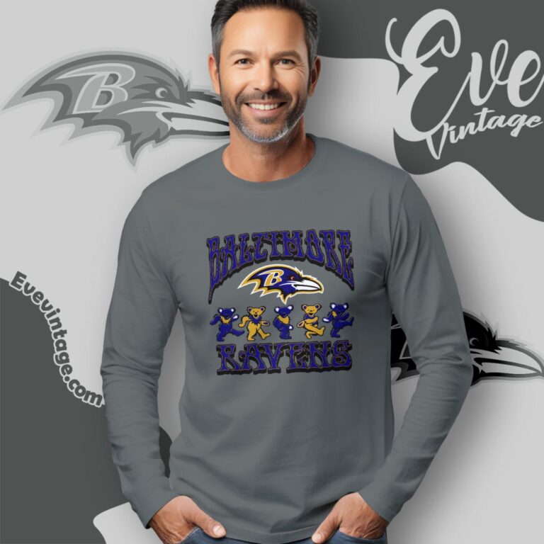 Dancing Bears Baltimore Ravens Grateful Dead Shirt Long Sleeve Tee Dancing Bears Baltimore Ravens Grateful Dead Shirt Long Sleeve Tee