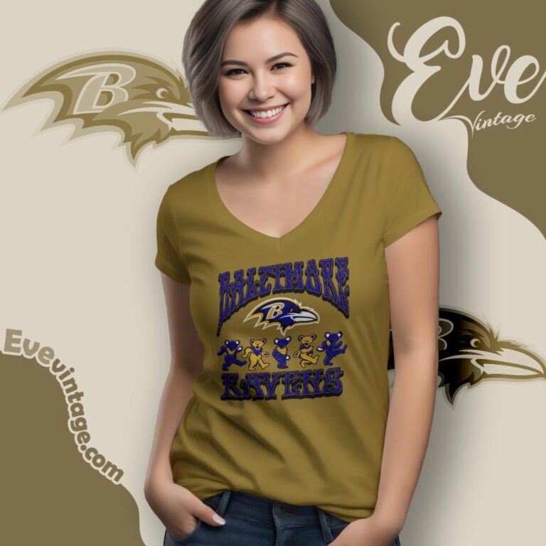 Dancing Bears Baltimore Ravens Grateful Dead Shirt V Neck TShirt Dancing Bears Baltimore Ravens Grateful Dead Shirt V Neck TShirt