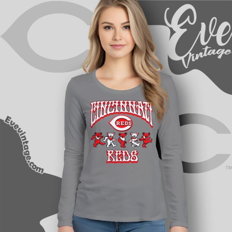 Dancing Bears Cincinnati Reds Grateful Dead Shirt Long Sleeve Tee Dancing Bears Cincinnati Reds Grateful Dead Shirt Long Sleeve Tee