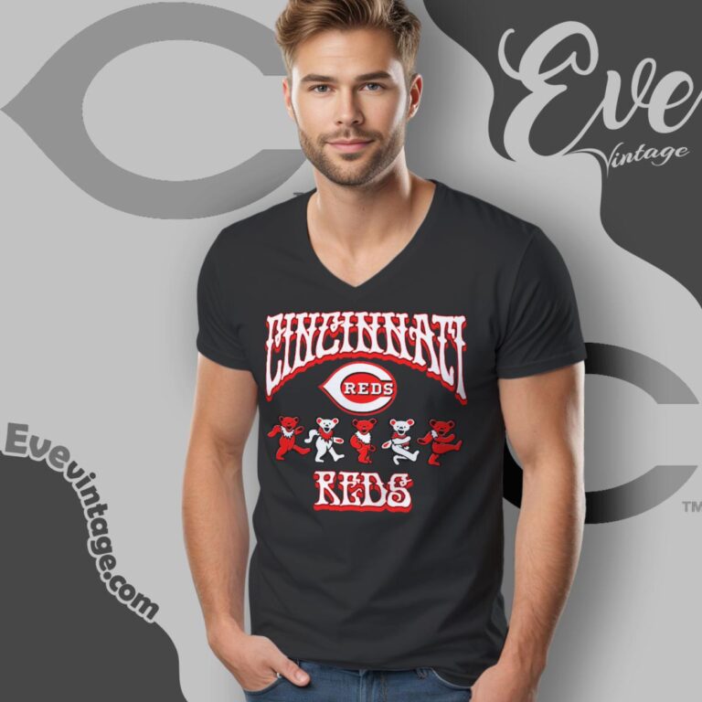 Dancing Bears Cincinnati Reds Grateful Dead Shirt V Neck TShirt Dancing Bears Cincinnati Reds Grateful Dead Shirt V Neck TShirt