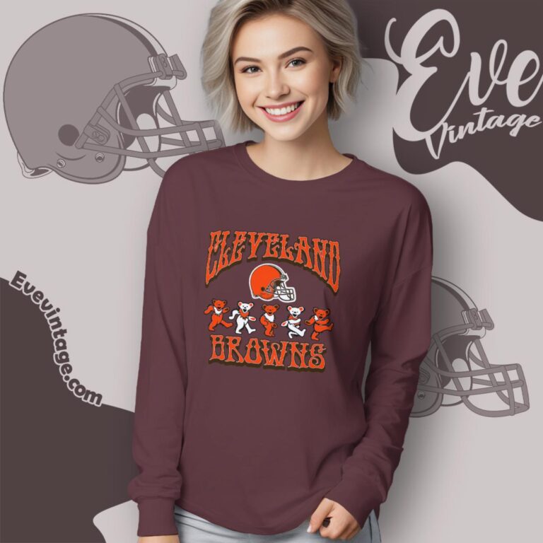 Dancing Bears Cleveland Browns Grateful Dead Shirt Long Sleeve Tee Dancing Bears Cleveland Browns Grateful Dead Shirt Long Sleeve Tee