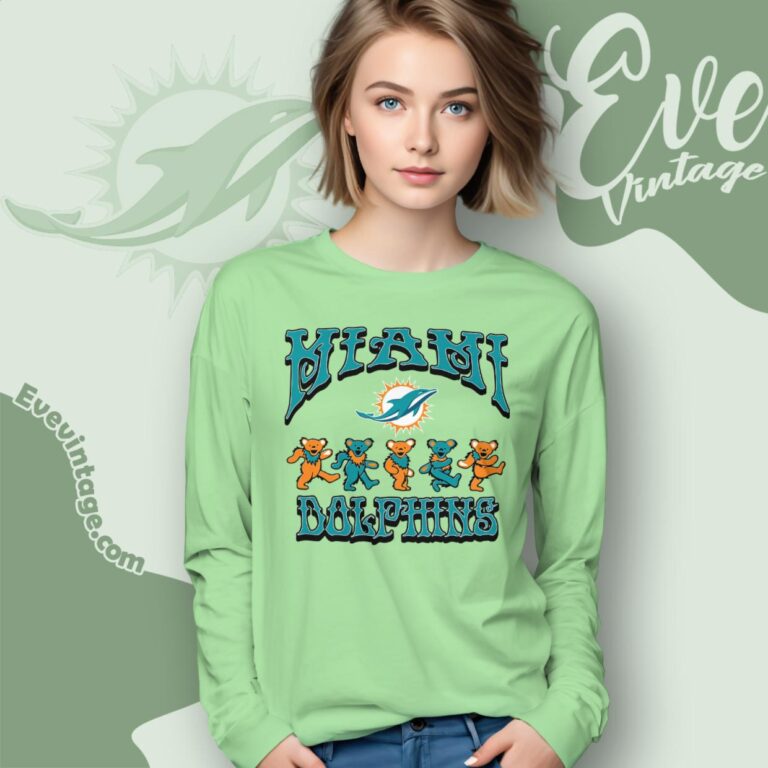 Dancing Bears Miami Dolphins Grateful Dead Shirt Long Sleeve Tee Dancing Bears Miami Dolphins Grateful Dead Shirt Long Sleeve Tee