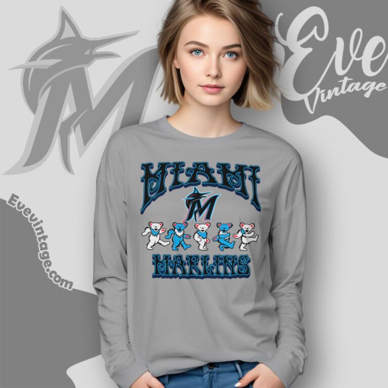 Dancing Bears Miami Marlins Grateful Dead Shirt Long Sleeve Tee Dancing Bears Miami Marlins Grateful Dead Shirt Long Sleeve Tee