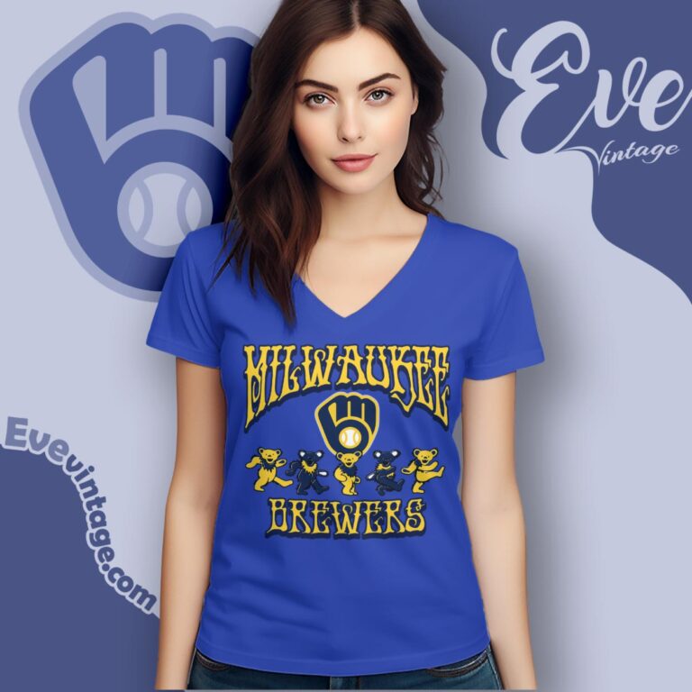 Dancing Bears Milwaukee Brewers Grateful Dead Shirt V Neck TShirt Dancing Bears Milwaukee Brewers Grateful Dead Shirt V Neck TShirt