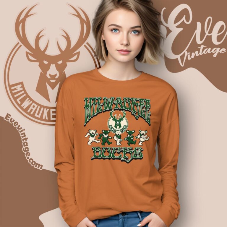 Dancing Bears Milwaukee Bucks Grateful Dead Shirt Long Sleeve Tee Dancing Bears Milwaukee Bucks Grateful Dead Shirt Long Sleeve Tee