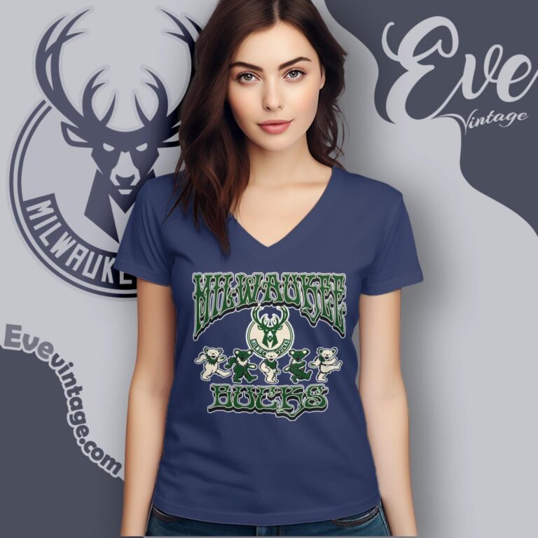 Dancing Bears Milwaukee Bucks Grateful Dead Shirt V Neck TShirt Dancing Bears Milwaukee Bucks Grateful Dead Shirt V Neck TShirt