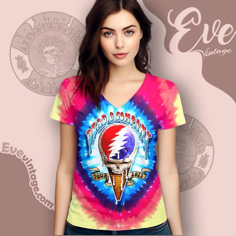 Dead Company Ice Cream Stealie Tour 2021 Tie dye Shirt V Neck TShirt Dead Company Ice Cream Stealie Tour 2021 Tie dye Shirt V Neck TShirt