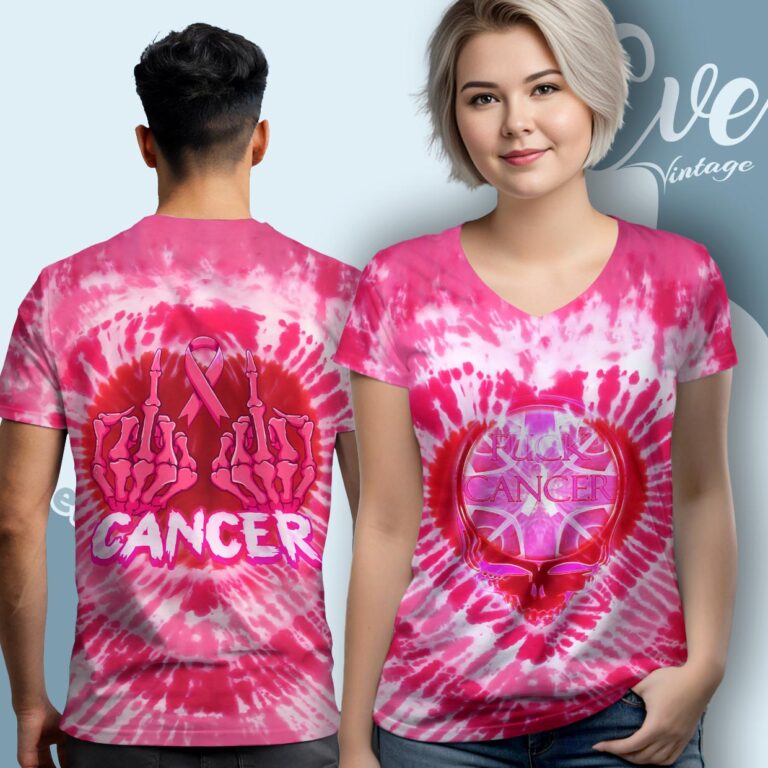 Deadhead Beat Cancer Steal Your Face Tie dye V neck T shirt Deadhead Beat Cancer Steal Your Face Tie dye V neck T shirt