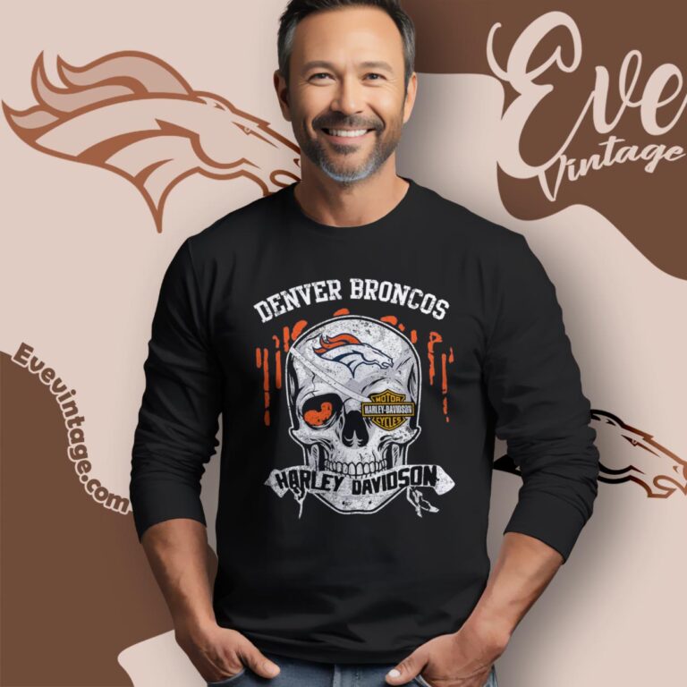 Denver Broncos Harley Davidson Skull Shirt Long Sleeve Tee Denver Broncos Harley Davidson Skull Shirt Long Sleeve Tee