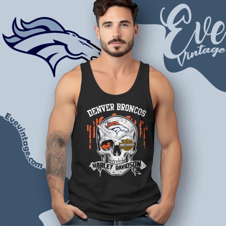 Denver Broncos Harley Davidson Skull Shirt Tank Top Racerback Denver Broncos Harley Davidson Skull Shirt Tank Top Racerback