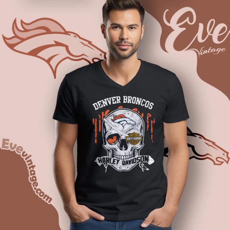 Denver Broncos Harley Davidson Skull Shirt V Neck TShirt Denver Broncos Harley Davidson Skull Shirt V Neck TShirt