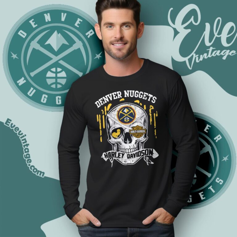 Denver Nuggets Harley Davidson Skull Long Sleeve Tee Denver Nuggets Harley Davidson Skull Long Sleeve Tee