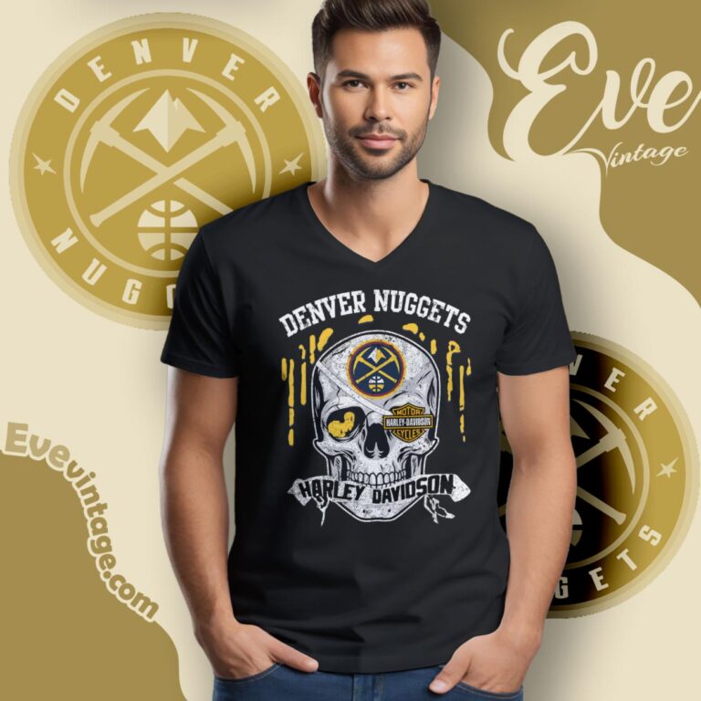 Denver Nuggets Harley Davidson Skull V Neck TShirt Denver Nuggets Harley Davidson Skull V Neck TShirt