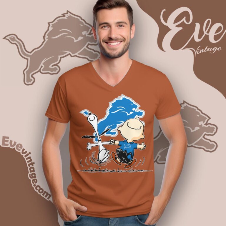 Detroit Lions Charlie Brown Snoopy Happy Dancing Shirt V Neck TShirt Detroit Lions Charlie Brown Snoopy Happy Dancing Shirt V Neck TShirt