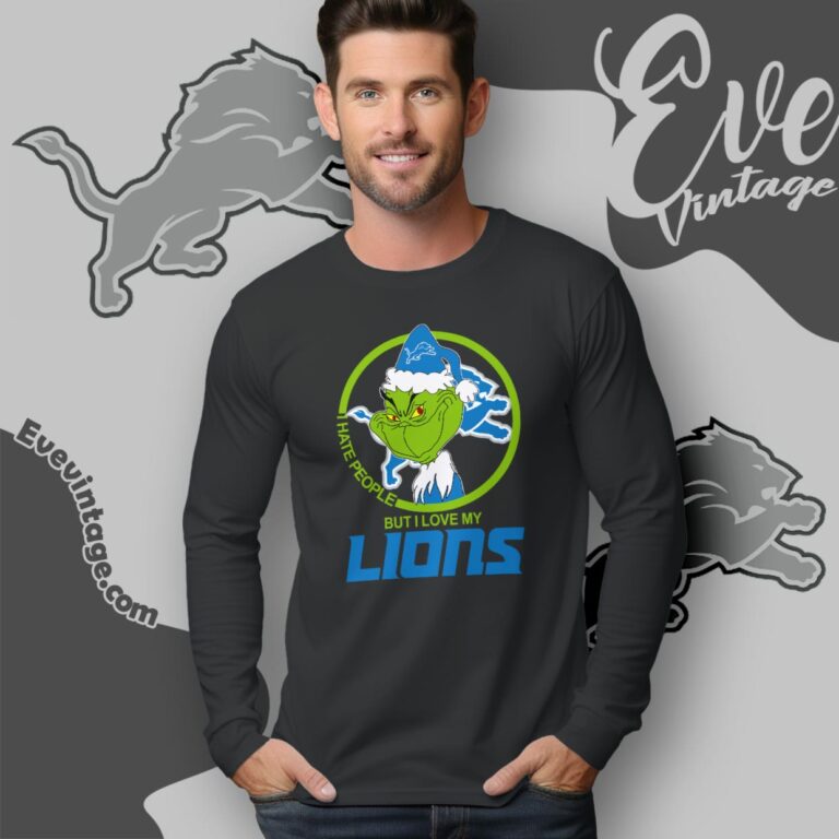 Detroit Lions Christmas Grinch Shirt I Hate People But I Love My Lions Long Sleeve Tee Detroit Lions Christmas Grinch Shirt I Hate People But I Love My Lions Long Sleeve Tee