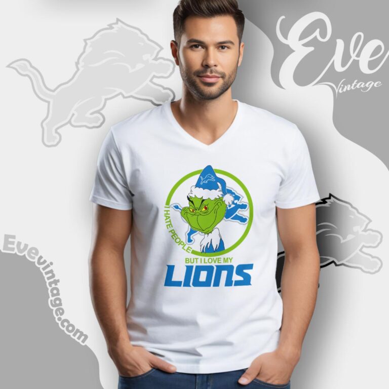 Detroit Lions Christmas Grinch Shirt I Hate People But I Love My Lions V Neck TShirt Detroit Lions Christmas Grinch Shirt I Hate People But I Love My Lions V Neck TShirt