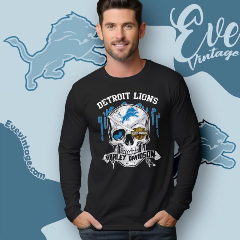Detroit Lions Harley Davidson Skull Shirt Long Sleeve Tee Detroit Lions Harley Davidson Skull Shirt Long Sleeve Tee