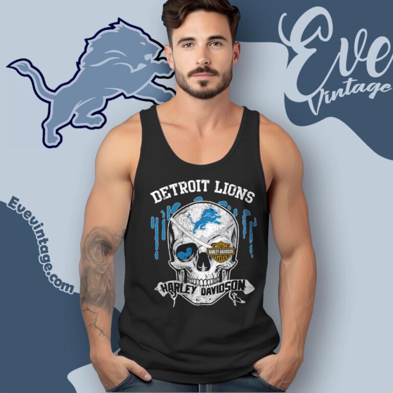 Detroit Lions Harley Davidson Skull Shirt Tank Top Racerback Detroit Lions Harley Davidson Skull Shirt Tank Top Racerback