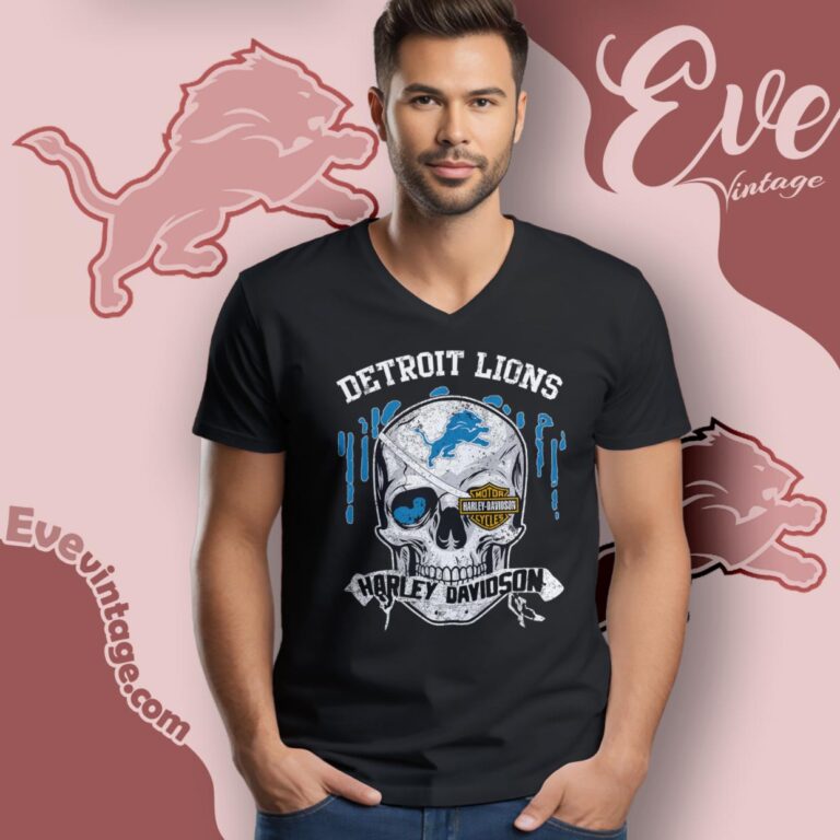Detroit Lions Harley Davidson Skull Shirt V Neck TShirt Detroit Lions Harley Davidson Skull Shirt V Neck TShirt