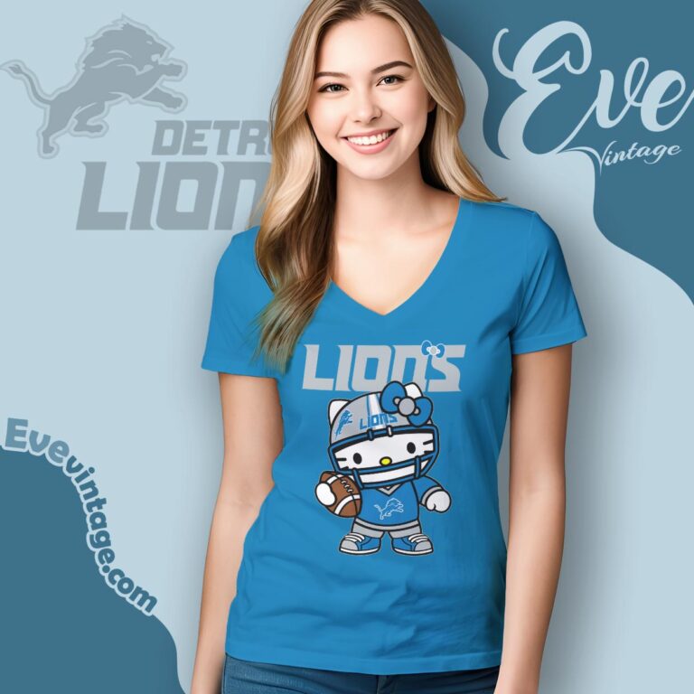 Detroit Lions Hello Kitty V Neck TShirt Detroit Lions Hello Kitty V Neck TShirt
