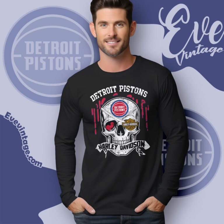 Detroit Pistons Harley Davidson Skull Long Sleeve Tee Detroit Pistons Harley Davidson Skull Long Sleeve Tee