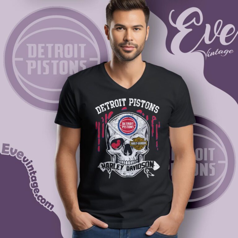 Detroit Pistons Harley Davidson Skull V Neck TShirt Detroit Pistons Harley Davidson Skull V Neck TShirt