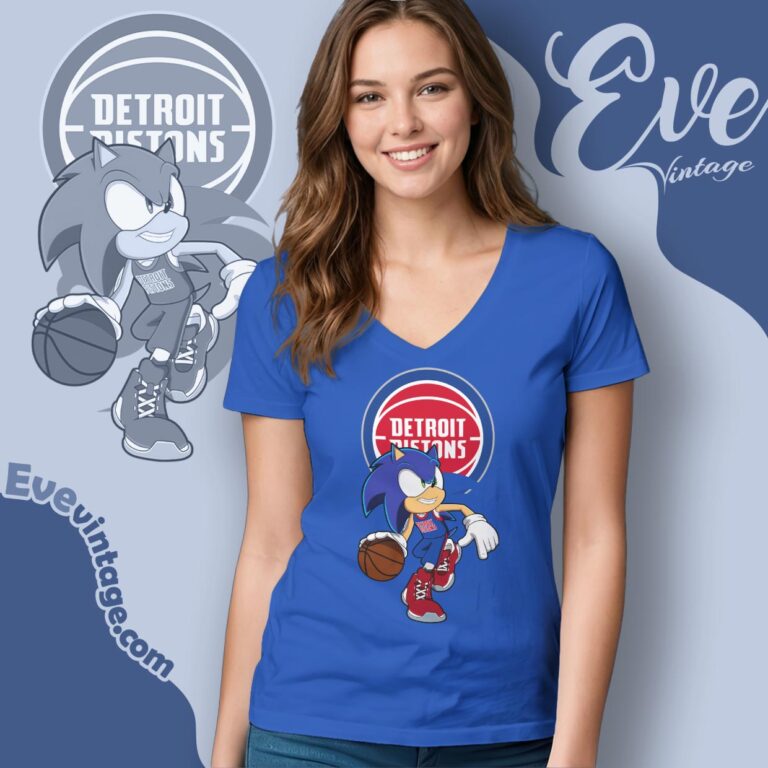 Detroit Pistons Sonic The Hedgehog Shirt V Neck TShirt Detroit Pistons Sonic The Hedgehog Shirt V Neck TShirt