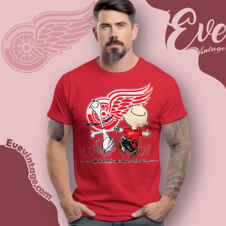 Detroit Red Wings Charlie Brown Snoopy Happy Dancing Shirt T Shirt Detroit Red Wings Charlie Brown Snoopy Happy Dancing Shirt T Shirt