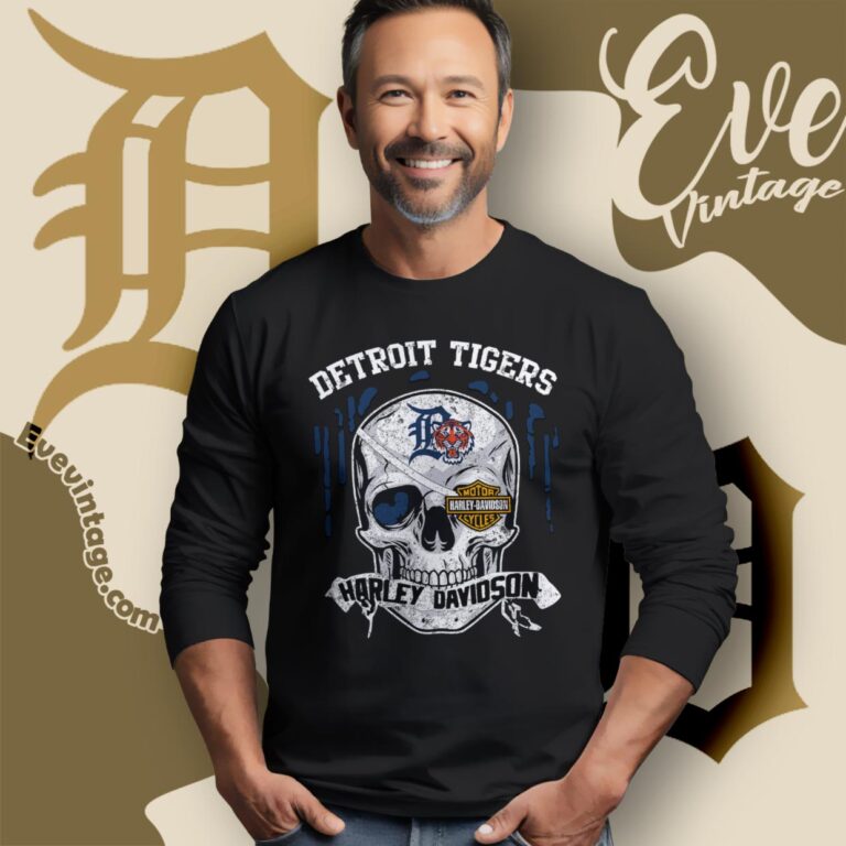 Detroit Tigers Harley Davidson Skull Shirt Long Sleeve Tee Detroit Tigers Harley Davidson Skull Shirt Long Sleeve Tee