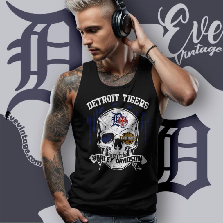 Detroit Tigers Harley Davidson Skull Shirt Tank Top Racerback Detroit Tigers Harley Davidson Skull Shirt Tank Top Racerback