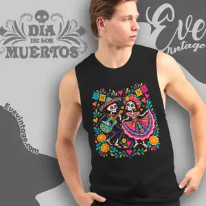 Dia De Los Muertos Shirt Dancing Skeleton Mexican Day Tank Top Racerback