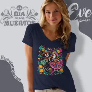 Dia De Los Muertos Shirt Dancing Skeleton Mexican Day V Neck TShirt