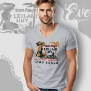 Don Mays Leilani Hut Shirt Belmont Shore Ca Tiki Bar V Neck TShirt