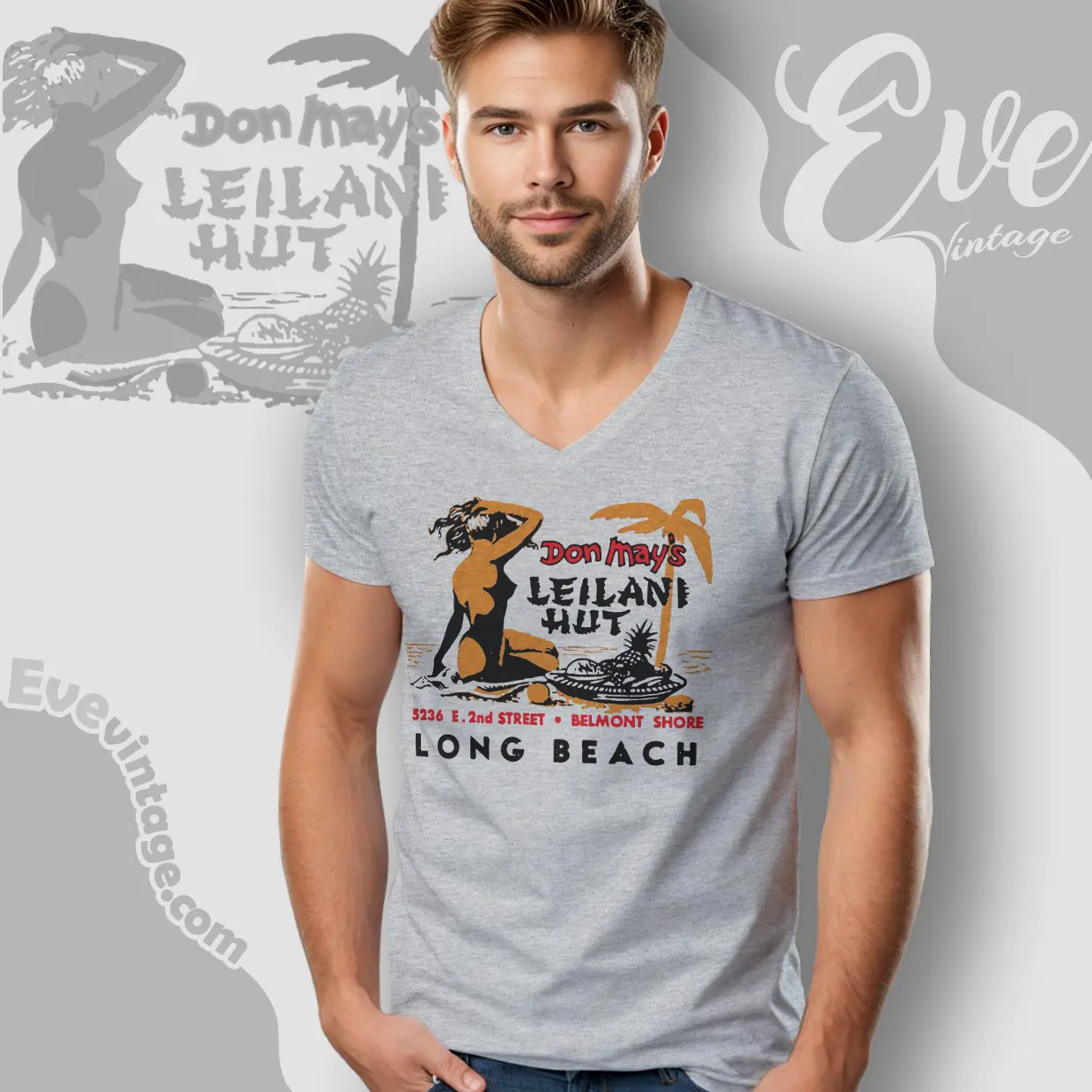 Don Mays Leilani Hut Shirt Belmont Shore Ca Tiki Bar V Neck TShirt Don Mays Leilani Hut Shirt Belmont Shore Ca Tiki Bar V Neck TShirt