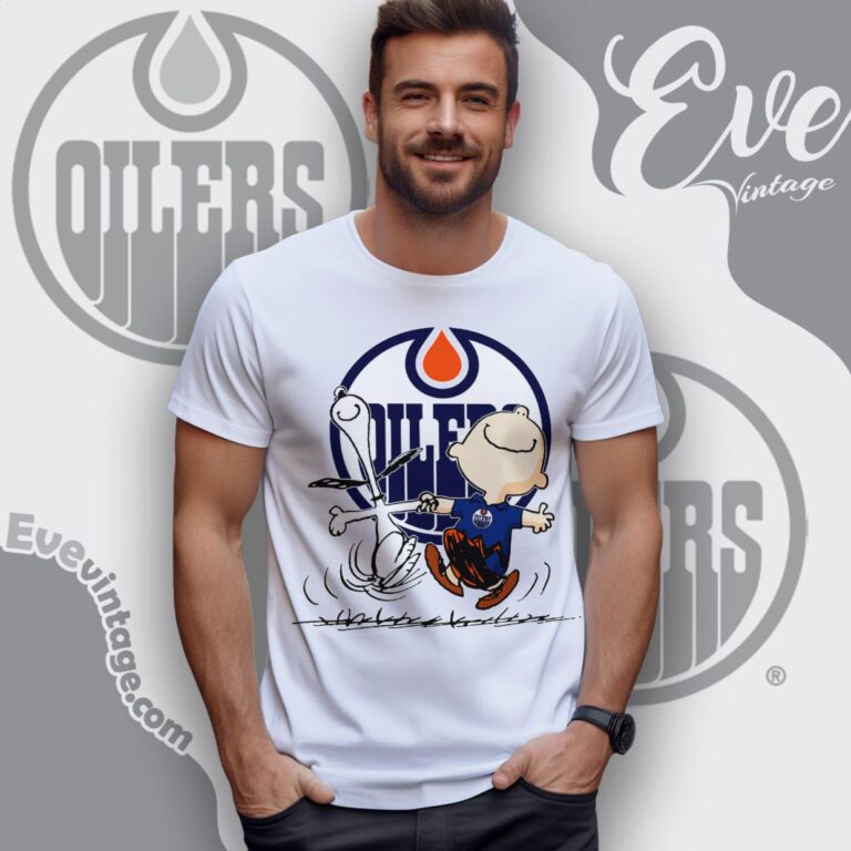 Edmonton Oilers Charlie Brown Snoopy Happy Dancing Shirt T Shirt Edmonton Oilers Charlie Brown Snoopy Happy Dancing Shirt T Shirt