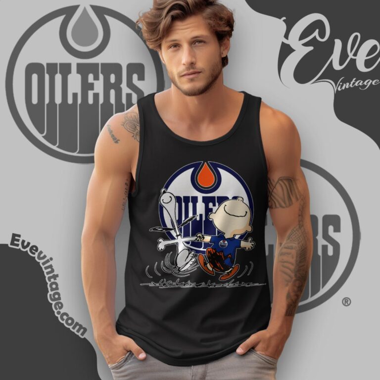 Edmonton Oilers Charlie Brown Snoopy Happy Dancing Shirt Tank Top Racerback Edmonton Oilers Charlie Brown Snoopy Happy Dancing Shirt Tank Top Racerback