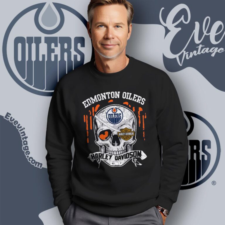 Edmonton Oilers Harley Davidson Skull Shirt Sweatshirt Edmonton Oilers Harley Davidson Skull Shirt Sweatshirt