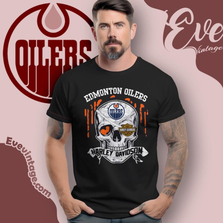 Edmonton Oilers Harley Davidson Skull Shirt T Shirt Edmonton Oilers Harley Davidson Skull Shirt T Shirt