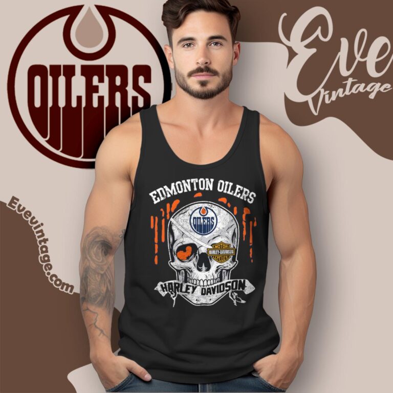Edmonton Oilers Harley Davidson Skull Shirt Tank Top Racerback Edmonton Oilers Harley Davidson Skull Shirt Tank Top Racerback