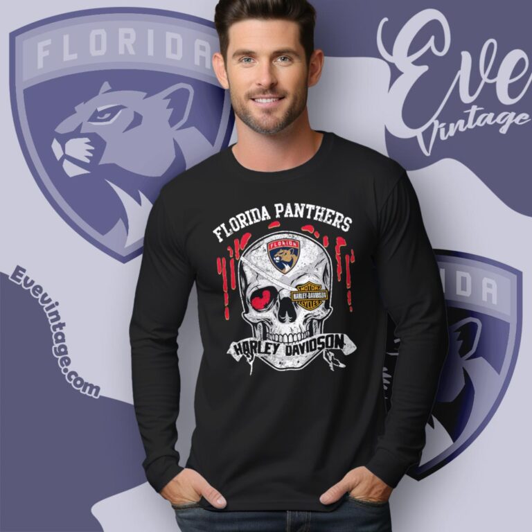 Florida Panthers Harley Davidson Skull Shirt Long Sleeve Tee Florida Panthers Harley Davidson Skull Shirt Long Sleeve Tee