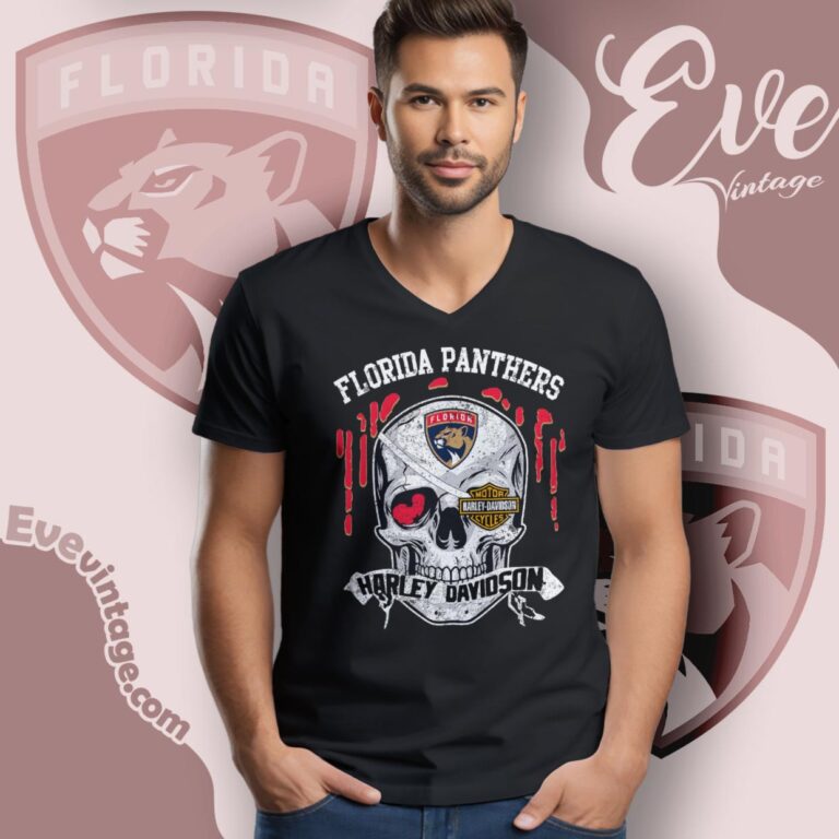 Florida Panthers Harley Davidson Skull Shirt V Neck TShirt Florida Panthers Harley Davidson Skull Shirt V Neck TShirt