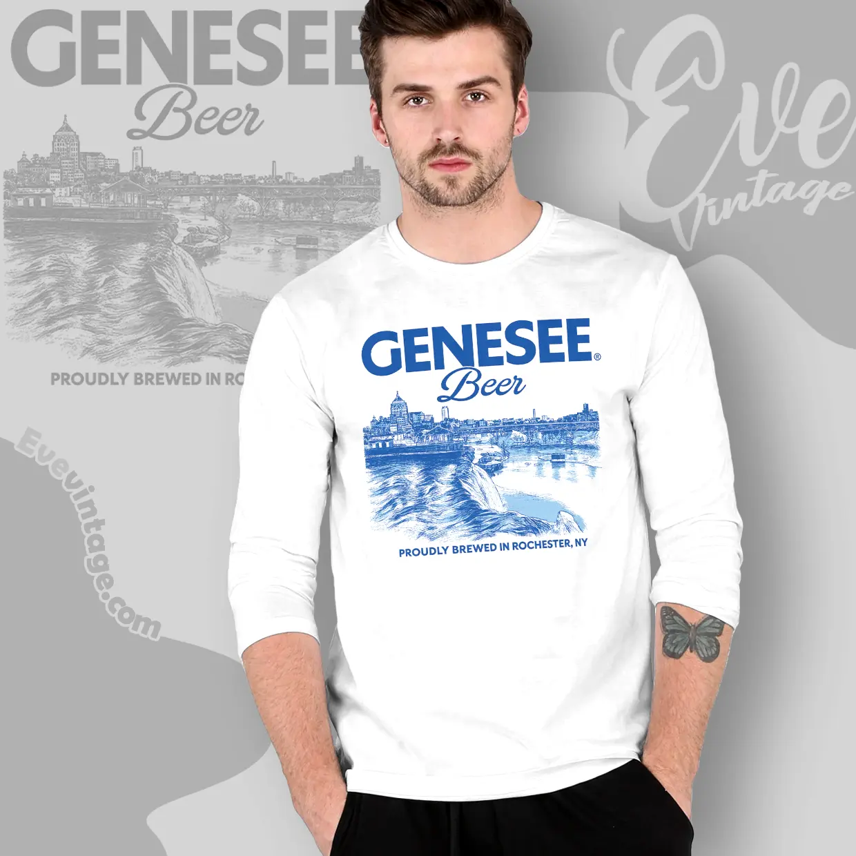 Genesee Beer high Falls Rochester Ny Vintage Long Sleeve Tee Genesee Beer high Falls Rochester Ny Vintage Long Sleeve Tee