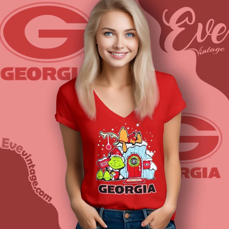 Georgia Bulldogs Grinch Snoopy Nuts Welcome Xmas Shirt V Neck TShirt Georgia Bulldogs Grinch Snoopy Nuts Welcome Xmas Shirt V Neck TShirt