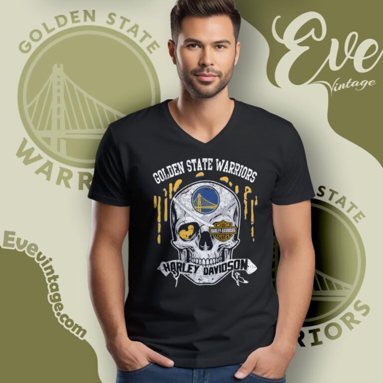 Golden State Warriors Harley Davidson Skull V Neck TShirt Golden State Warriors Harley Davidson Skull V Neck TShirt