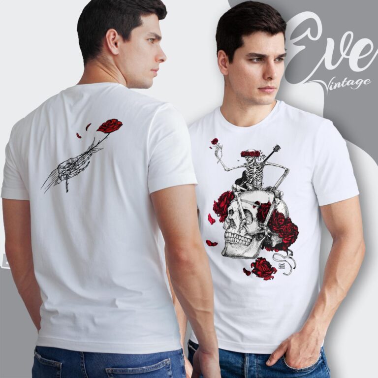 Grateful Dead 1985 Vincent Perez Skeleton Roses Shirt T shirt Grateful Dead 1985 Vincent Perez Skeleton Roses Shirt T shirt