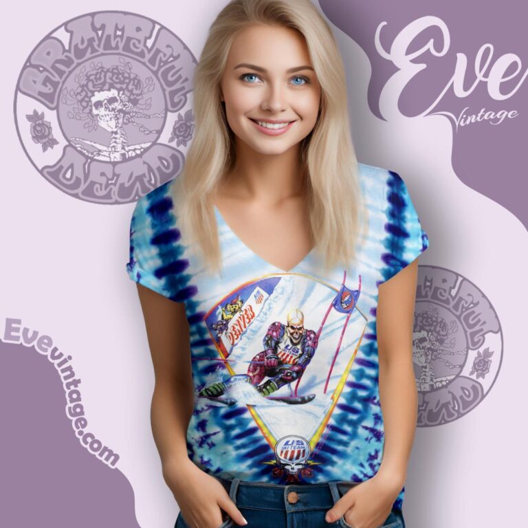 Grateful Dead 1994 Winter Tour Denver Us Ski Team Tie dye V Neck TShirt Grateful Dead 1994 Winter Tour Denver Us Ski Team Tie dye V Neck TShirt